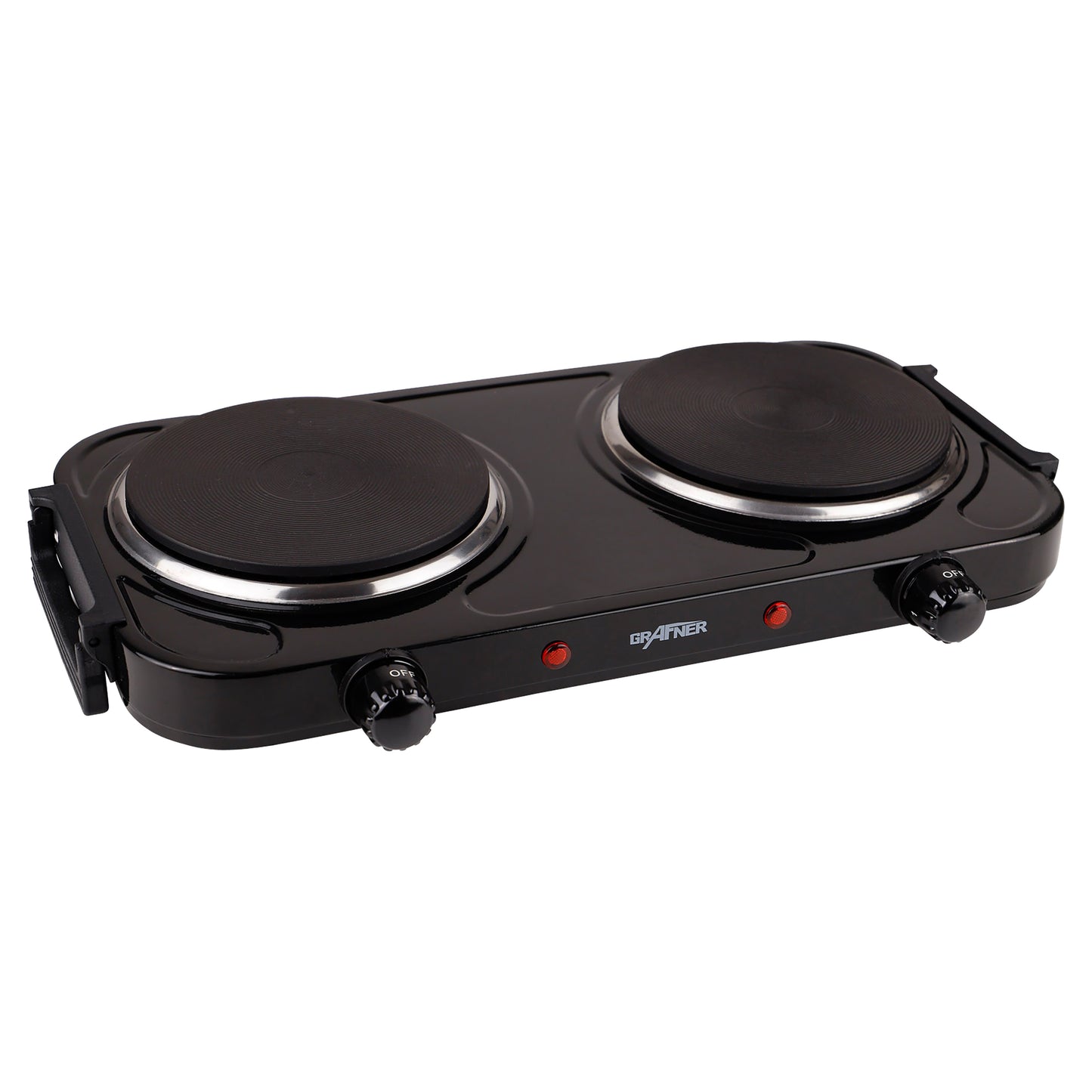 Plaque chauffante double avec poignées pliables, 2000 watts, 2 zones de cuisson à induction, chacune Ø 155 mm, contrôle de température en continu, plaque de cuisson de camping mobile double Grafner