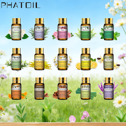 PHATOIL Kit Cadeau de 15 Huiles Essentielles 5ml/0.17fl.oz pour Diffuseurs, Humidificateurs, Fabrication de Bougies - Coffret Cadeau Parfait pour Amoureux, Famille, Amis - Cadeaux de Noël, Cadeaux de la Saint-Valentin, Cadeaux de Pâques, Cadeaux de la Fêt