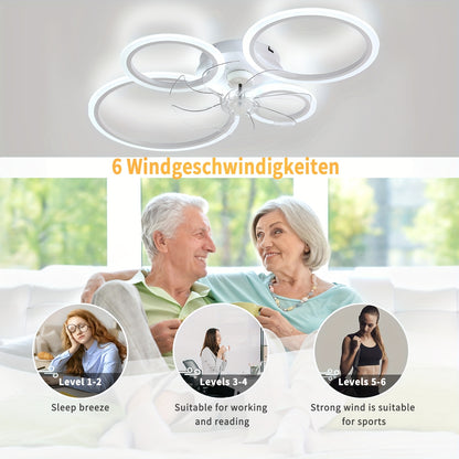 Plafonnier Ventilateur Moderne LED 6 Vitesses Dimmable avec Ventilateur, Luminaire de Plafond Dimmable à Température Variable avec Ventilateur, Idéal pour Chambre, Salon, Salle à Manger