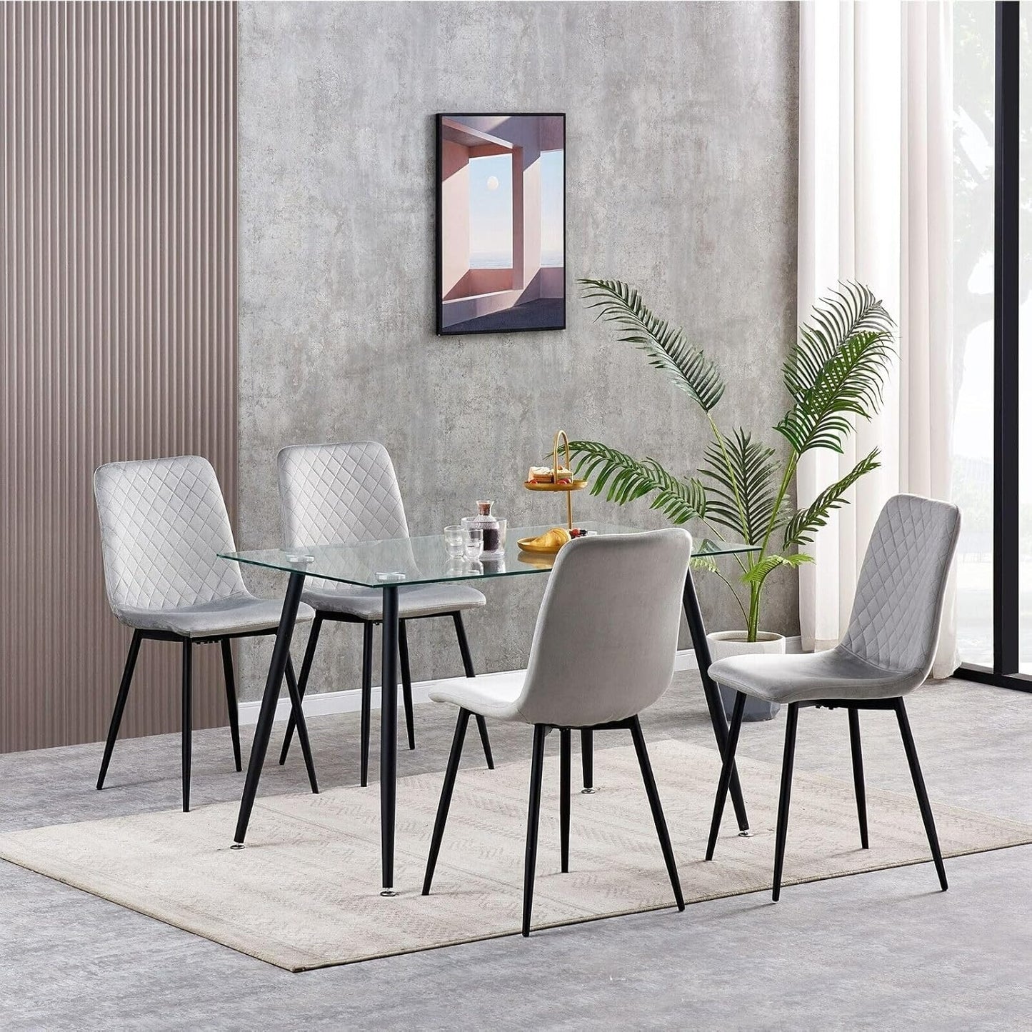 Ensemble de 4 chaises de salle à manger MCC Direct en velours, pieds en métal, chaises Lexi, chaises de conception