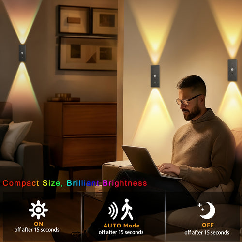 2/4pcs Lampe Murale Magnétique LED à Détecteur de Mouvement, 8 Couleurs Dimmables, RGB Lumière Orange Chaude, Idéale pour Décorer Chambres, Salons, Cuisines, Bars, Escaliers, Salles de Jeux, Couloirs et Fêtes, Couloir - Alimentation USB/Batterie, Décorati