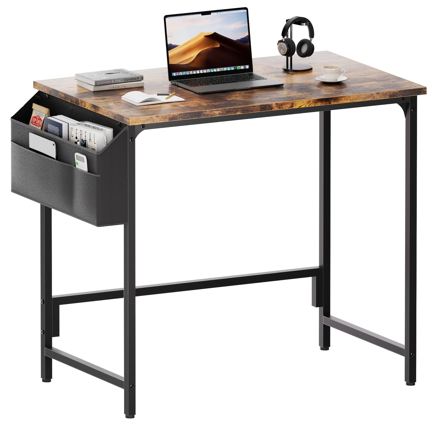 Bureau d'ordinateur 32/40 pouces avec sac de rangement, bureau de bureau à domicile peu encombrant, table d'étude et d'écriture moderne avec repose-pieds réglables, bureau d'ordinateur compact pour la maison, le bureau