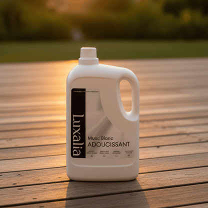 Adoucissant Musc Blanc 5L - Hautement Parfumé - Parfum Envoûtant, Durable & Intense - Jusqu'à 250 Lavages - White Musk - Assouplissant - LUXALIA