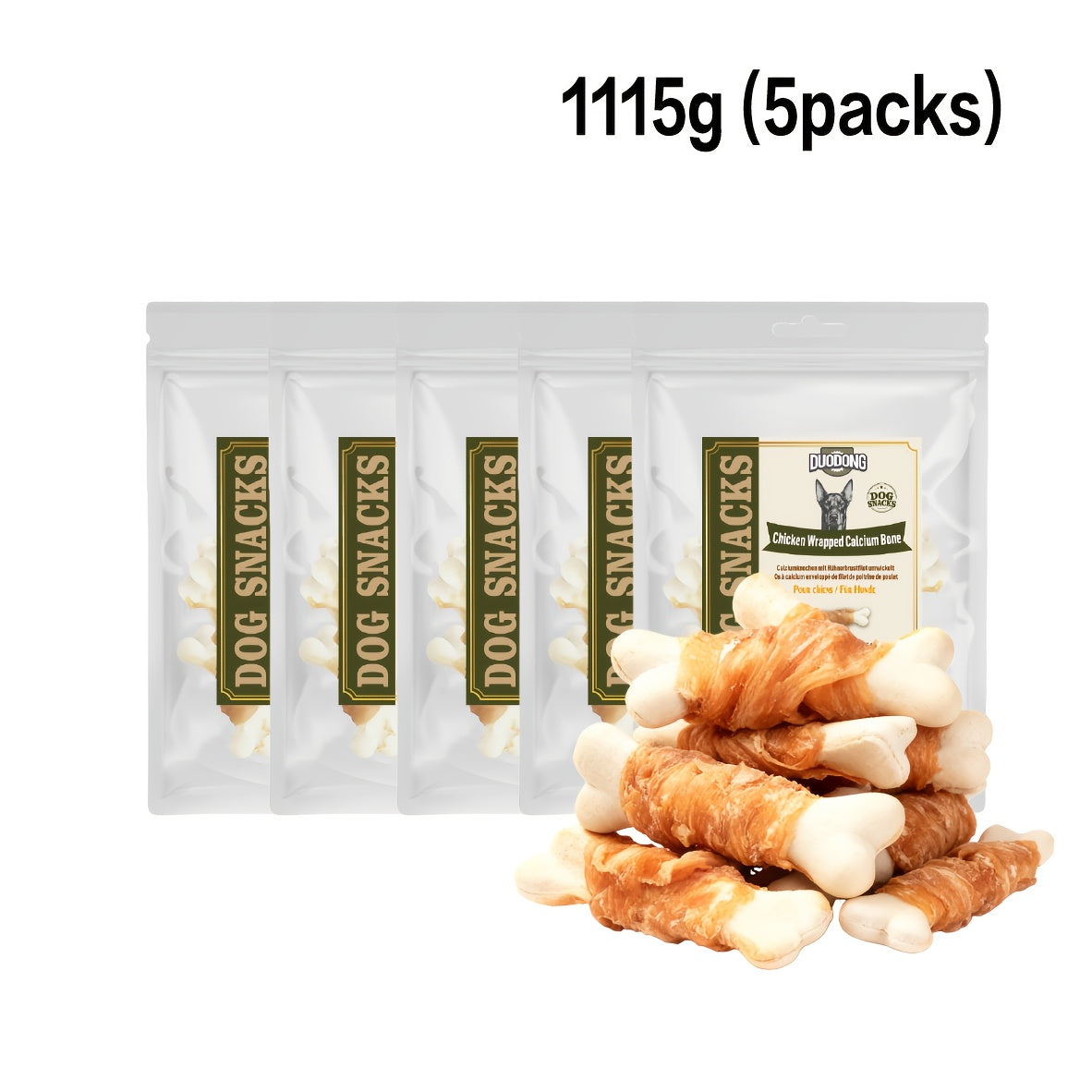 Bâtonnets pour chien en os de calcium enveloppé de poulet | Sans cuir crêpé, récompenses d'entraînement à haute teneur en protéines, nettoyage des dents, haleine fraîche et collations de supplément de calcium à faible teneur en graisse pour toutes les rac