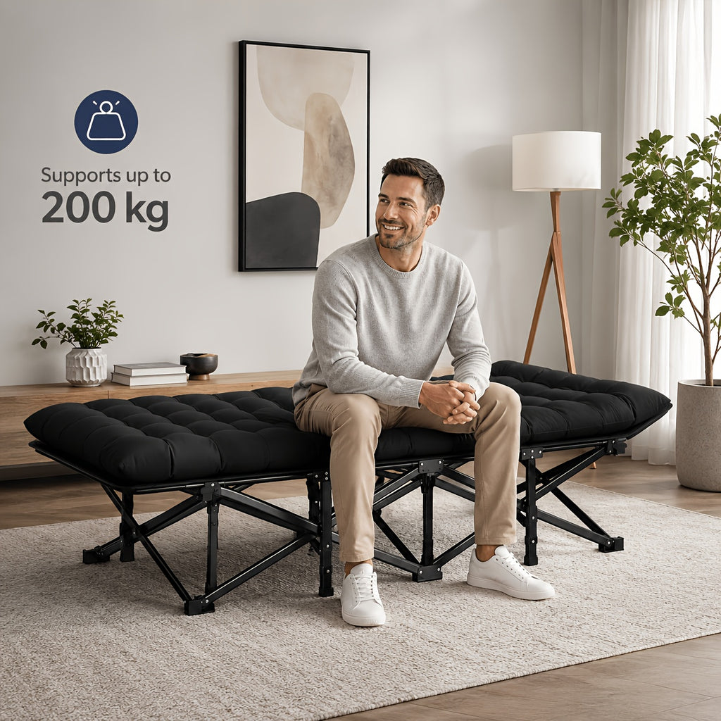 Lit pliant portable, avec matelas doux et épais, support à cadre en acier, convient pour un usage domestique, le camping et les voyages