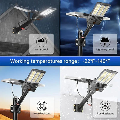 Lampadaire Solaire Extérieur avec Détecteur de Mouvement 6500K, Projecteur de Sécurité Solaire pour Jardin, Rue