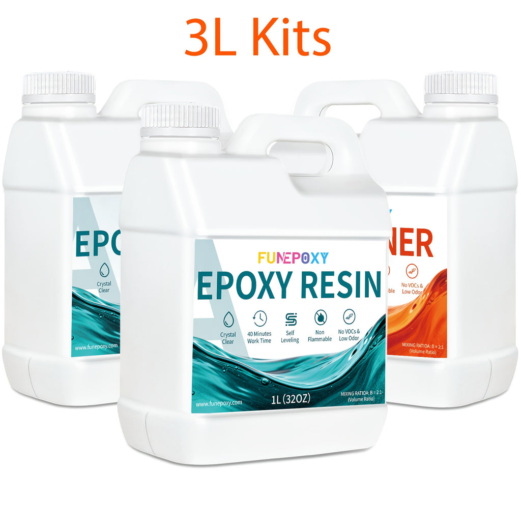 Kit de résine époxy 2:1 haute brillance super claire, coulée profonde, rapide, sans bulles, faible odeur, facile à utiliser, haute durabilité, finition cristalline pour bijouterie, plateaux de table rivière, tumbler, moules, peinture sur bois artistique