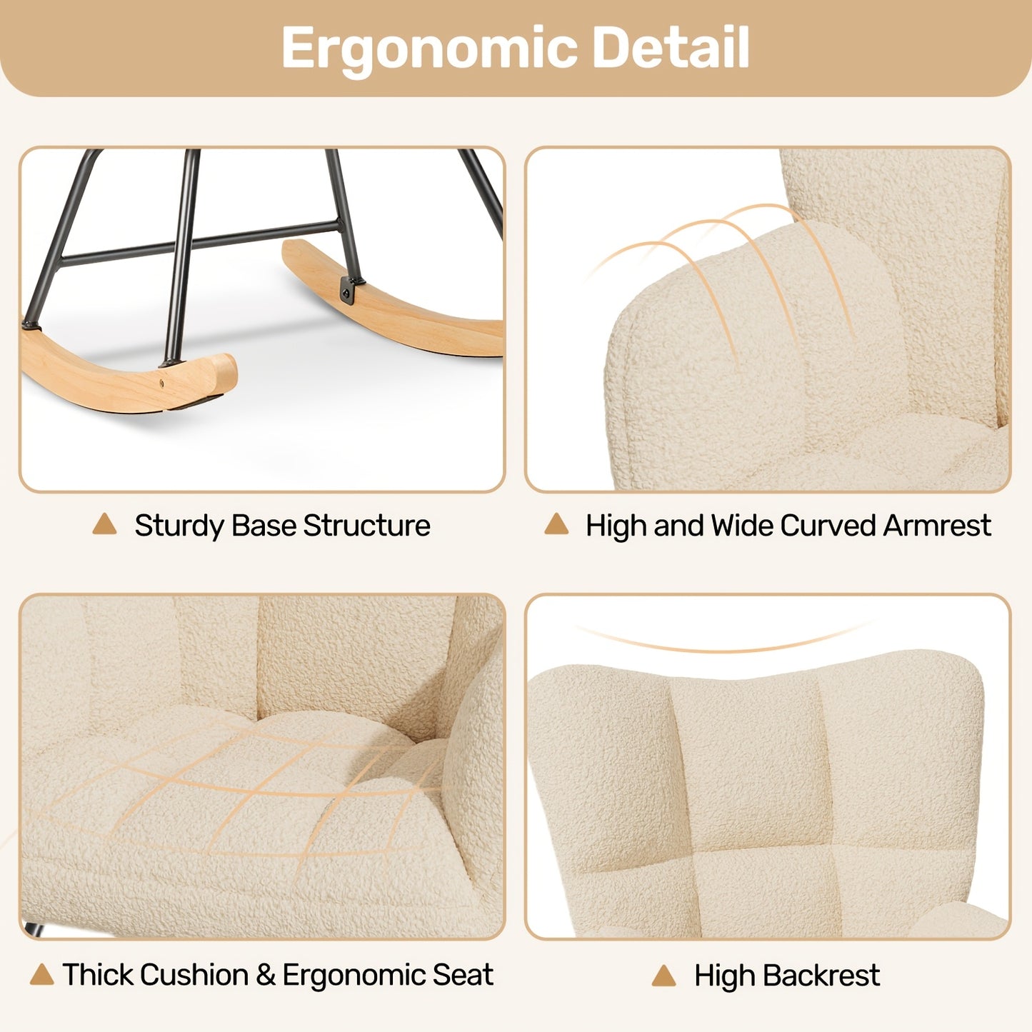Chaise de restaurant moderne, fauteuil à bascule avec dossier haut et accoudoirs, rembourrée jusqu'à 136 kg, confortable et stabilisée