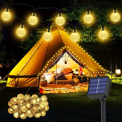 Guirlande Lumineuse Solaire Boule de Cristal 22M/12M 200 LED, 200LED/100LED Extérieur IP65, Lampe Solaire Extérieure, 8 Modes d'Éclairage, Lampe de Jardin Solaire, pour Jardin Patio Porche Décoration de Fête de Mariage Blanc Chaud
