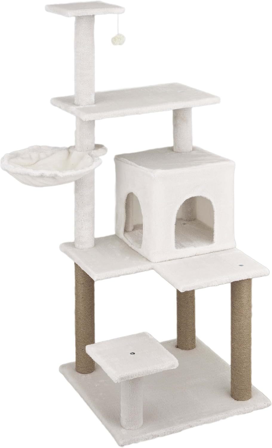 Baroni arbre à gratter pour chat en couleur marron | crème | gris 75X22X49 pouces (ou 75X55X49 pouces), arbre à gratter pour chaton, 4 niveaux avec hamac à balle et lit rectangulaire, jouet interactif pour chats et chatons pour une utilisation en intérieu