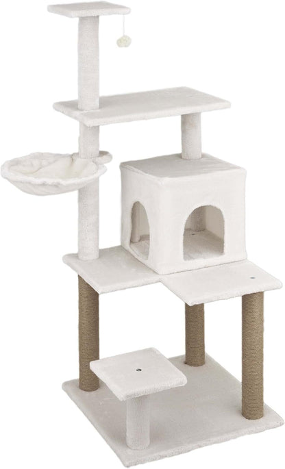 Baroni arbre à gratter pour chat en couleur marron | crème | gris 75X22X49 pouces (ou 75X55X49 pouces), arbre à gratter pour chaton, 4 niveaux avec hamac à balle et lit rectangulaire, jouet interactif pour chats et chatons pour une utilisation en intérieu