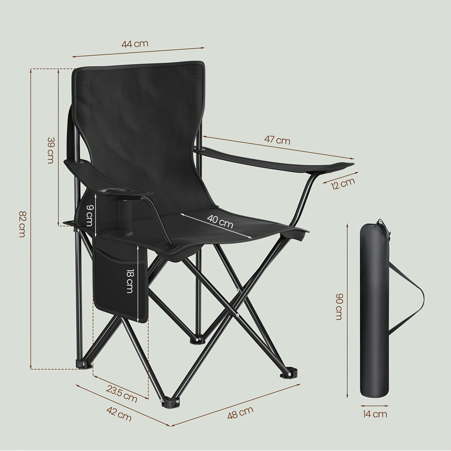 Lot de 2 chaises de pêche pliantes et portables/ chaises de camping/ chaises d'extérieur/ chaises de camping légères. Poids propre 2 kg. Équipées d'un porte-gobelet et d'un rangement à grille latérale. Conception antidérapante. Livrées avec un sac de rang