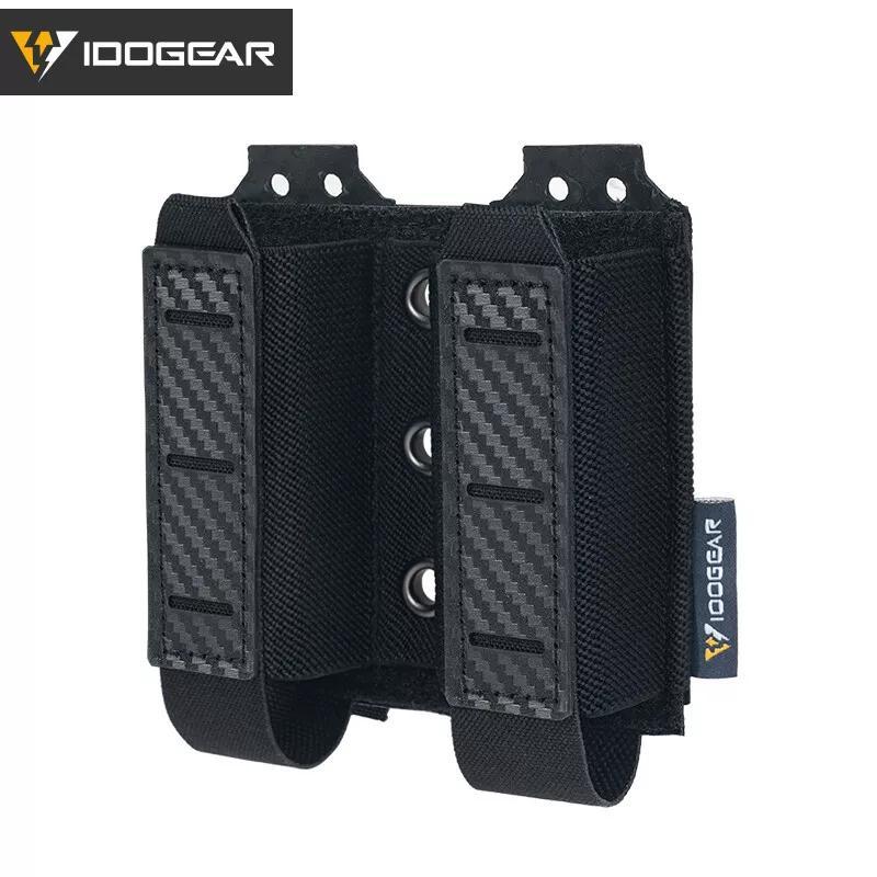1 Étui de chargeur Molle IDOGEAR | Porte-pistolet élastique à double rangée avec panneau à boucle intérieure, coque rigide découpée au laser, fermeture à cordon, nylon, couleurs mélangées