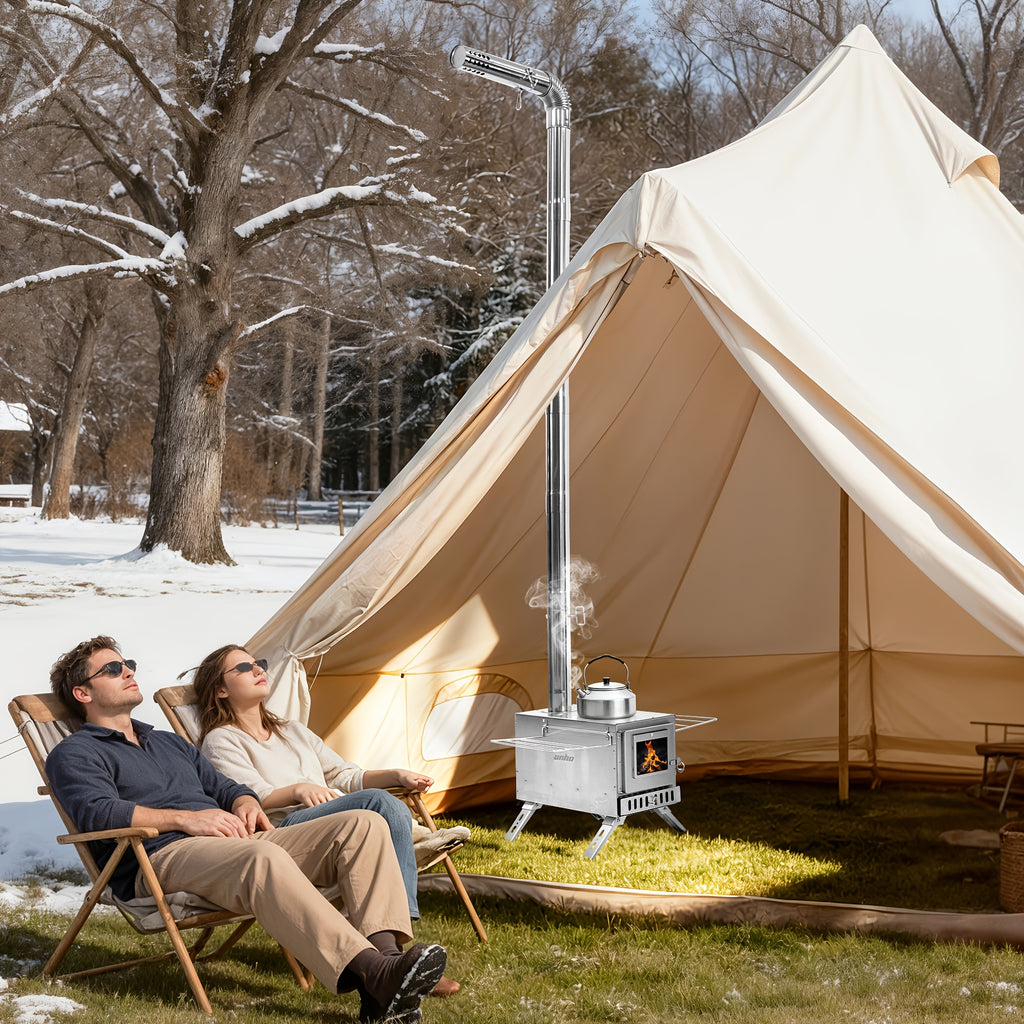 Poêle à bois pour tente, cheminée en acier inoxydable en 7 sections, poêle portable pour tente chauffante, camping, chasse, pêche sur glace