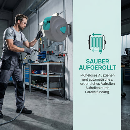 Bobine à tuyau d'air comprimé automatique 10/20 m, raccord 1/4 de pouce, support mural pour tuyau, gris, pour stations de réparation automobile
