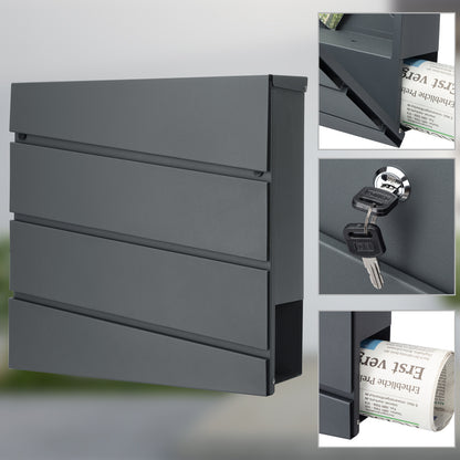 MONZANA® XXL Boîte aux Lettres avec Compartiment pour Journal, Verrouillable, 2 Clés Incluses - Matériel d'Assemblage en Acier Moderne et Simple – Mur à Rouleau de Papier Antracite
