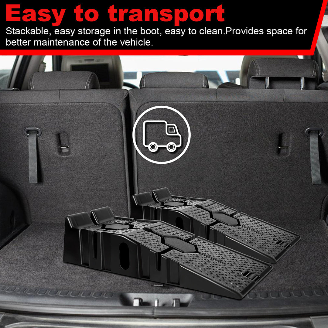 2X Rampes de chargement en plastique robuste à monter par-dessus, adaptées pour moto, voiture, quad, remorque, camping-car - Rampe antidérapante avec base large et plateforme de levage stable, rampe de chargement portable pour véhicule, VTT, pour utilisat