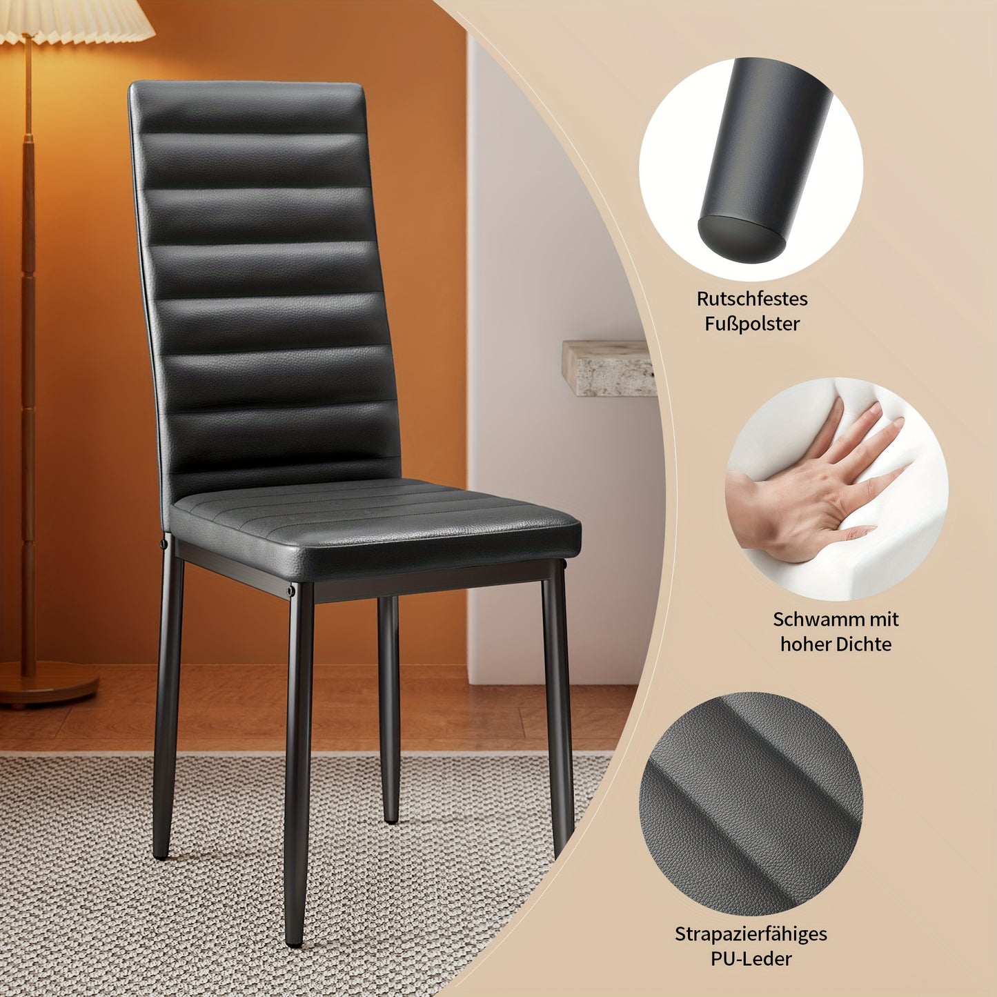 Ensemble de 6 chaises de salle à manger pour cuisine et salle à manger, fausse cuir, dossier haut, moderne