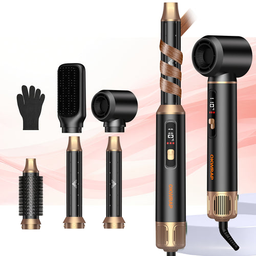 Brosse à air chaud 5 en 1 avec écran LCD, brosse à cheveux chaude détachable, fer à boucler à air, enveloppe à boucler à air, fer à boucler amélioré, brosse à cheveux pour coiffer, boucler et lissage, lissage des cheveux, coiffure de salon