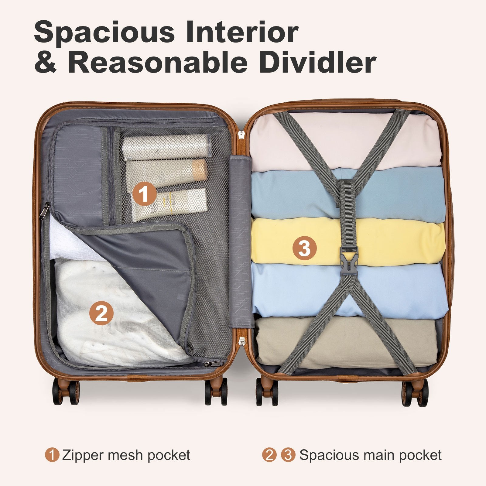 2 pièces de 24/28 pouces Ensemble de bagages de valise bleu élégant camping ABS + PC à pois dur avec serrure TSA Cadeau de vacances de rentrée scolaire
