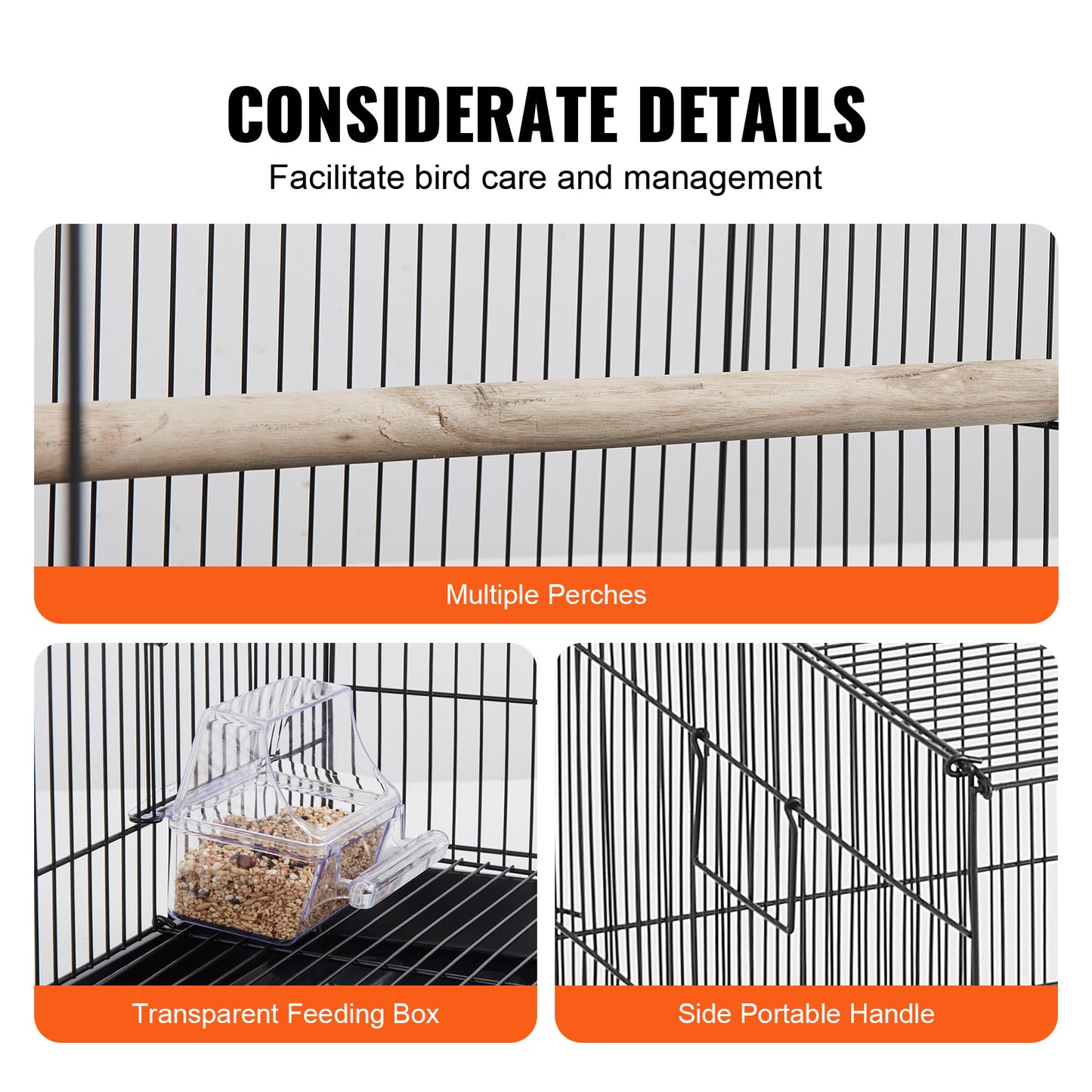 Cage à oiseaux VEVOR 30 pouces, grande cage en métal pour perruches ondulées, calopsittes, petits perroquets, perruches, inséparables, canaris, cage pour oiseaux de compagnie avec support roulant et bac à litière
