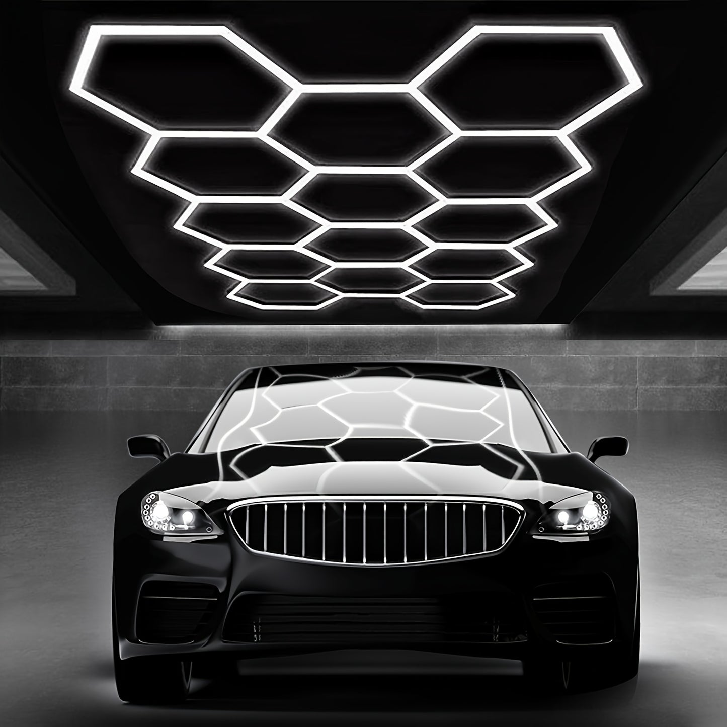 Plafonnier LED Nid d'Abeille avec Cadre en Métal Poli - Design Semi-Encastré 14/8/5 Trous, Blanc Froid 6500K, Installation Facile pour Garage, Atelier, Éclairage Sous Porte (Blanc), Lumières LED pour Maison, pour Éclairage de Garage, Éclairage Durable