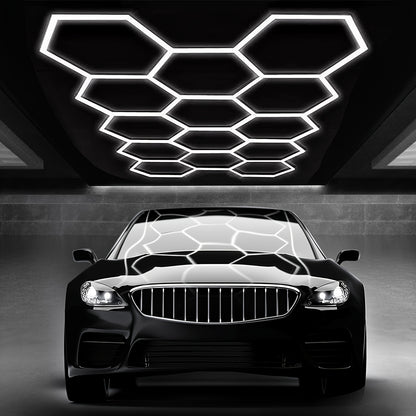 Plafonnier LED Nid d'Abeille avec Cadre en Métal Poli - Design Semi-Encastré 14/8/5 Trous, Blanc Froid 6500K, Installation Facile pour Garage, Atelier, Éclairage Sous Porte (Blanc), Lumières LED pour Maison, pour Éclairage de Garage, Éclairage Durable
