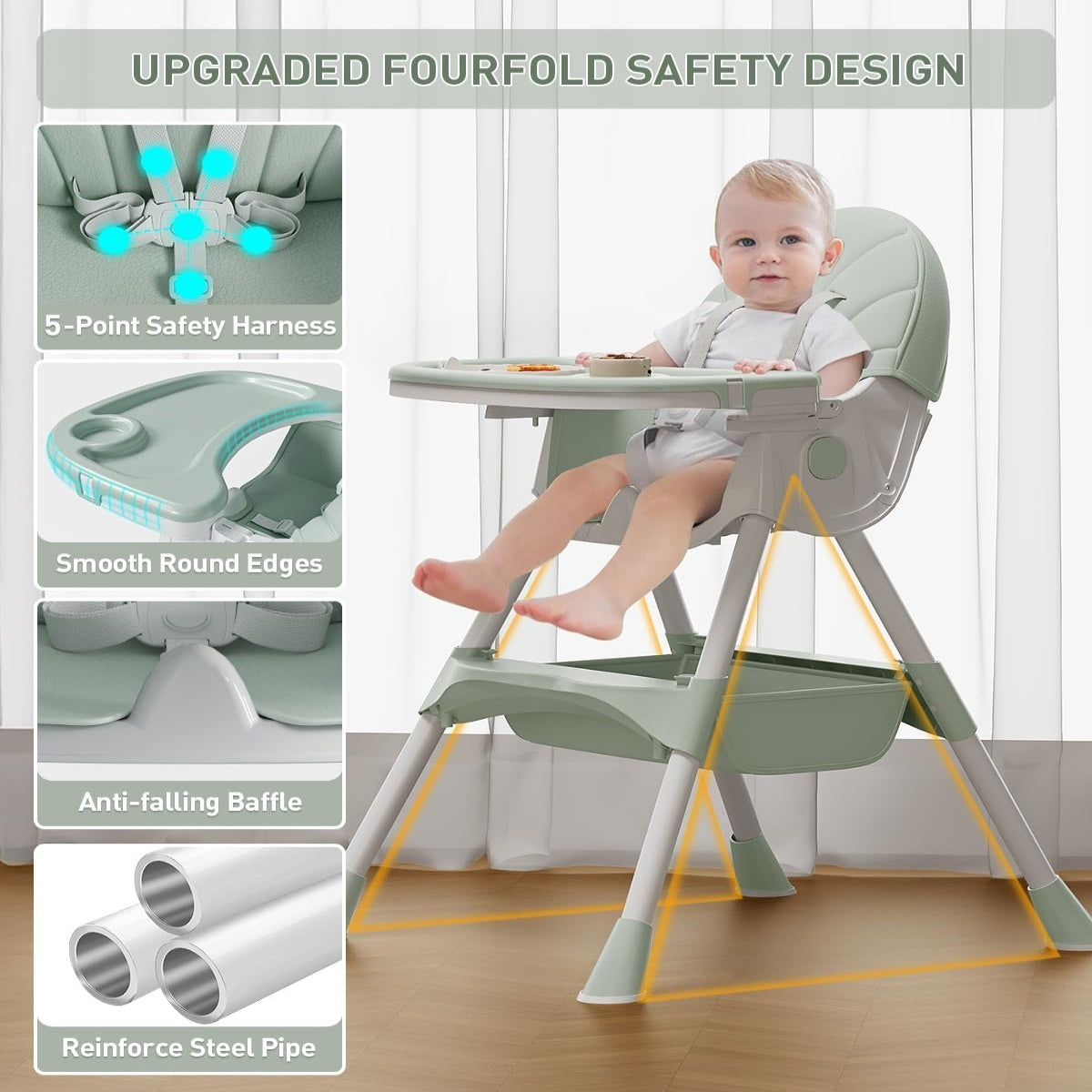 Chaise Haute Bébé Cochildor, Chaise Haute pour Enfant avec Plateau, Chaise de Repas pour Bébé à Hauteur Réglable, Siège Repose-pieds pour Enfant avec Fonction Pliable