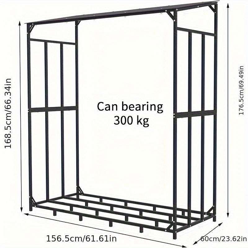Rangement de Bois de Chauffage Extérieur avec Couvercle Supérieur - Support en Acier Tubulaire Résistant à la Rouille, Porte-Bois pour Terrasse, Patio, Jardin - Abri à Bois Robuste (61,6”x23,6”x66,3”) pour Cheminée, Poêle à Bois, Feu de Camp