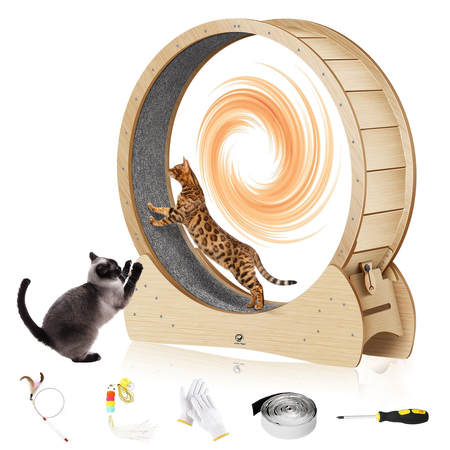 Roue d'exercice pour chat Rennkatzen, Roue de course pour chats et chiens XL, Roue d'intérieur de haute qualité pour chat, Bois naturel, Sûre et confortable, Grande roue pour chat pour usage intérieur