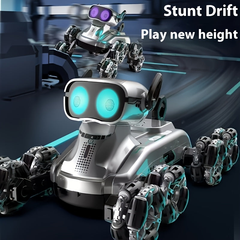 Robot Chien pour Animaux de Compagnie à 8 Roues Améliorées, Voiture de Cascade Intelligente pour Chien, Voiture d'Escalade Déformable à Double Contrôle par Gestes, Véhicule Tout-Terrain Jouet, Batterie à Double Alimentation, Cadeau de Vacances Préféré