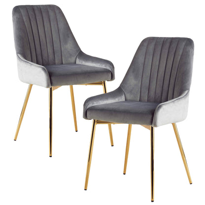 Ensemble de 2 chaises à manger en velours, Chaises modernes pour salle à manger avec pieds métalliques dorés, Fauteuils rembourrés sans accoudoirs cuisine ou bureau confortables