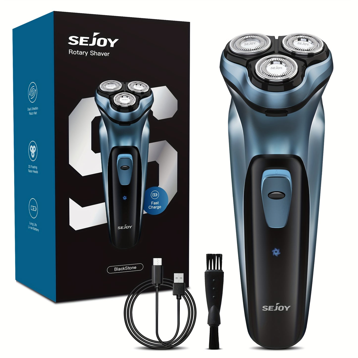 Rasoir électrique sans fil pour hommes : Rasoir rotatif humide/sec - Charge rapide USB & Soin de la peau sensible - Tondeuse pop-up & Lames de précision, Charge rapide, Meilleur cadeau
