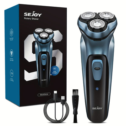 Rasoir électrique sans fil pour hommes : Rasoir rotatif humide/sec - Charge rapide USB & Soin de la peau sensible - Tondeuse pop-up & Lames de précision, Charge rapide, Meilleur cadeau