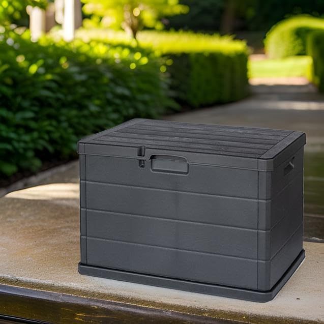 Coffre de jardin Buystar 170L en résine – Imperméable, facile à assembler – Couvercle verrouillable – 78x55x52 cm – Coffre d'extérieur anthracite léger et durable – Organiser, ranger