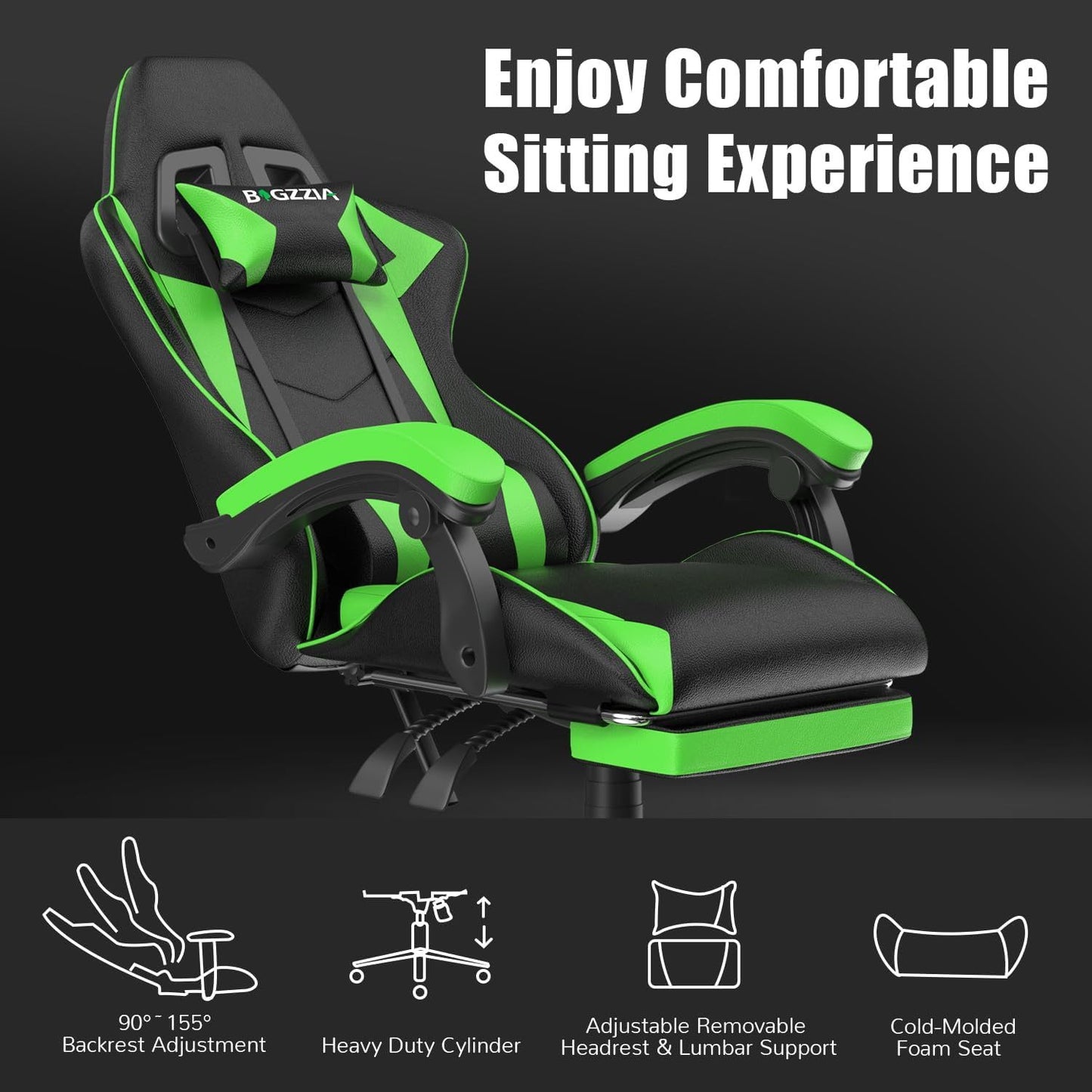 Gartistgo Chaise Gaming Ergonomique - Chaises Gaming avec Coussin Lombaire + Appui-Tête, Chaise de Bureau & Ordinateur Rehausseable pour Adultes, Filles, Garçons (Avec Repose-Pieds)