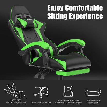 Gartistgo Chaise Gaming Ergonomique - Chaises Gaming avec Coussin Lombaire + Appui-Tête, Chaise de Bureau & Ordinateur Rehausseable pour Adultes, Filles, Garçons (Avec Repose-Pieds)