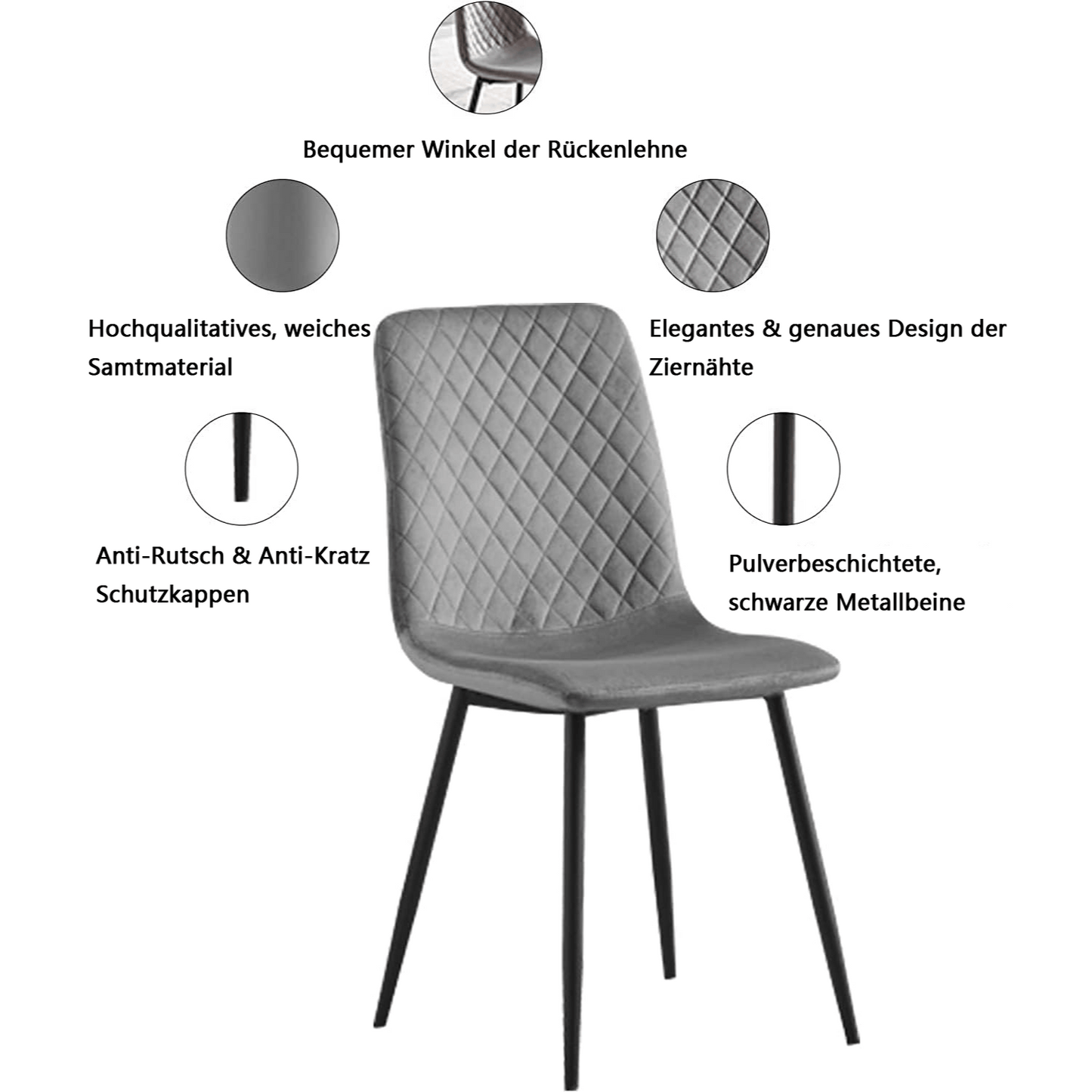 Ensemble de 4 chaises de salle à manger MCC Direct en velours, pieds en métal, chaises Lexi, chaises de conception