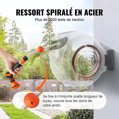 VEVOR Enrouleur Tuyau Arrosage Mural 25 m x 12 mm Support Pivotant 180° Dévidoir de Tuyaux d'Eau Buse à 9 Modèles 3 Adaptateurs Rapides Rembobinage Auto avec Verrou pour Arroser Pelouse Jardin Voiture