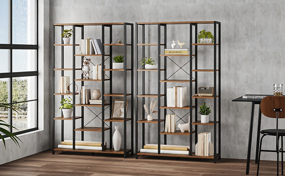 Étagère, étagère debout avec 6 niveaux 15 étagères, étagères ouvertes réglables, pour salon, bureau, chambre, 30 X 100 X 170cm, brun-vin noir