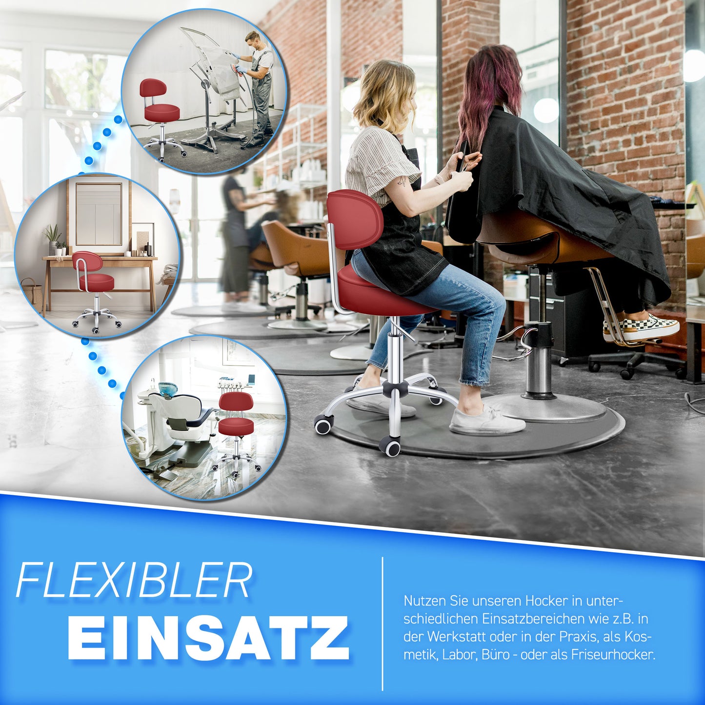 Tabouret Escalier TRESKO® avec Dossier 150 Kg | Tabouret de Travail Réglable en Hauteur 47-60 Cm | Tabouret Pivotant avec Roulettes | Tabouret Chaise de Bureau Chaise Pivotante