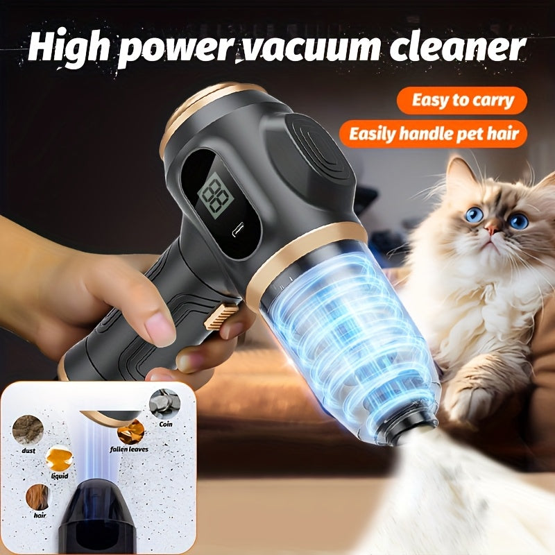 BELIBUY Aspirateur à main multifonction USB rechargeable, affichage de la puissance, lames de ventilateur, faible bruit de 70 Db, double usage soufflerie et aspiration, nettoyage bidirectionnel double mode, utilisation à la maison et en voiture, cartouche
