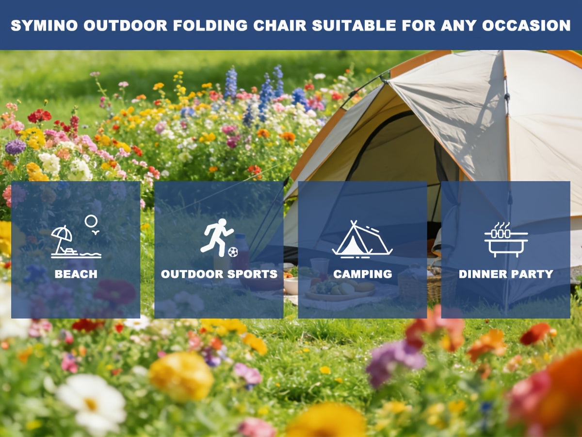Chaise de camping pliante robuste Symino 150 kg, avec accoudoirs, ultralégère et portable, se plie instantanément, chaise d'extérieur pour la pêche et la plage