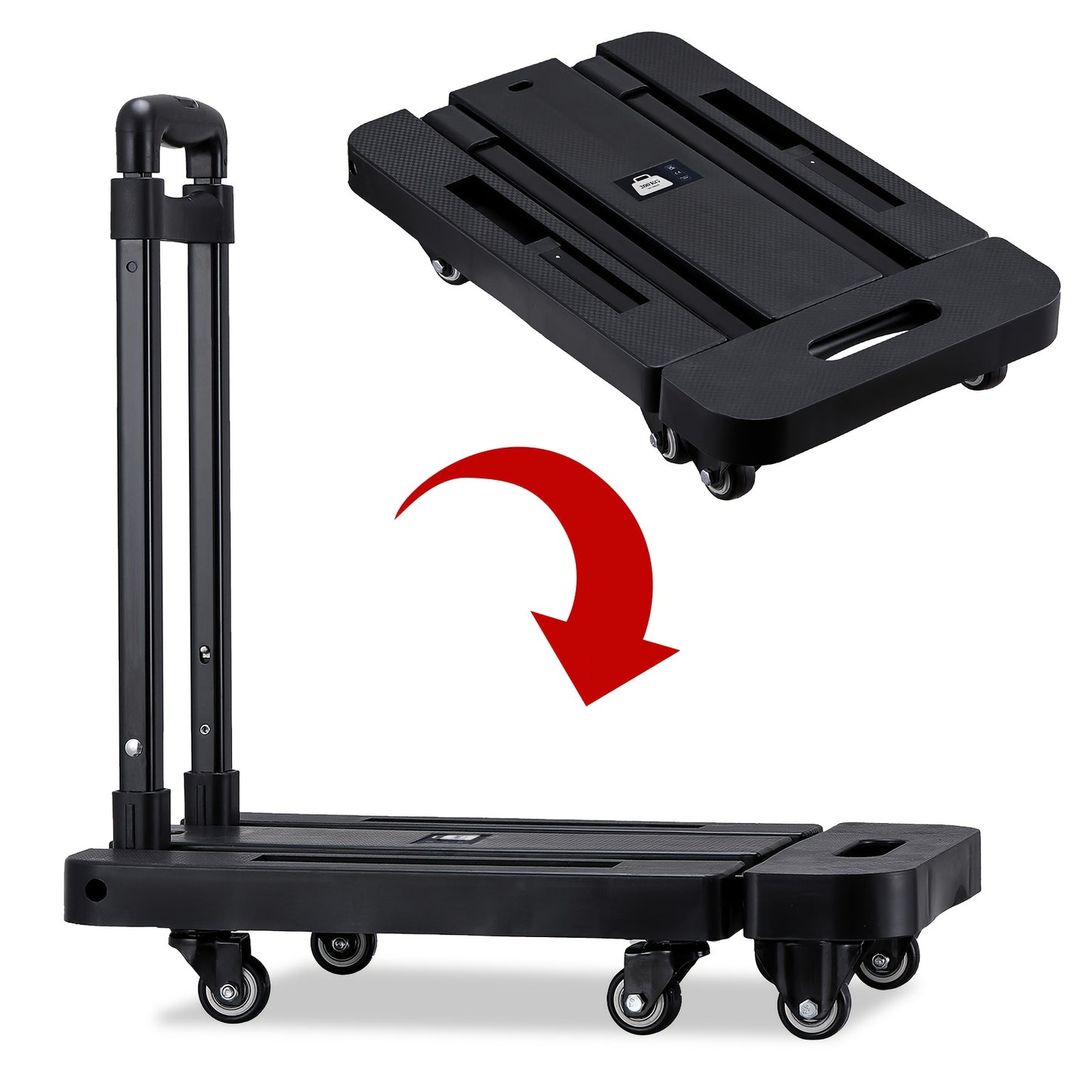 Chariot pliable avec 2 cordes élastiques, 6 roues, capacité 200 kg, pour bagages, voyages, courses, déménagement et bureau
