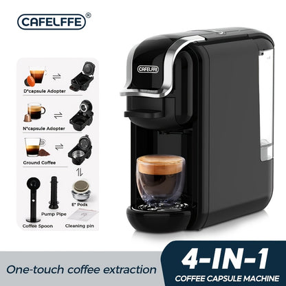 Machine à café capsule 4-en-1 Cafelffe, 20 bar automatique pour machine à café domestique avec préparation à chaud et à froid, compatible avec les capsules Nes*/DG* / les dosettes ESE / le café moulu, chauffage instantané pour une préparation rapide, tail