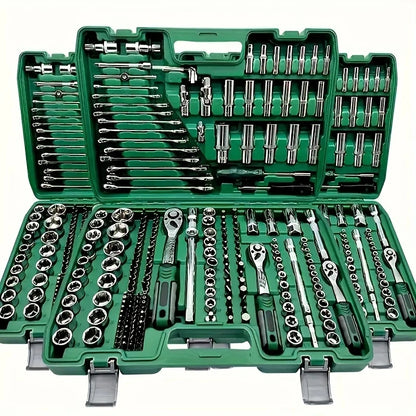 Lot de 216 et 53 pièces, trousse d'outils mécanique professionnelle haut de gamme, douilles standard et de profondeur 1/2" * 1/4" 3/8" drive, clé à cliquet, clé dynamométrique, pour réparation auto pièces et outillage mécanique ménager, outils réparation