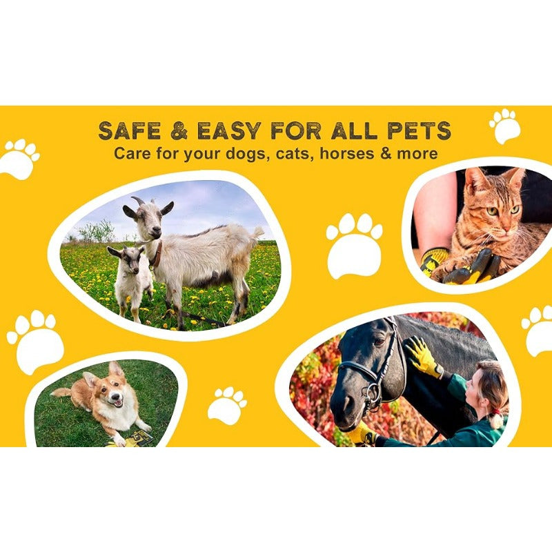 Gants de toilettage et de bain pour animaux de compagnie - Gants anti-peluches adaptés aux animaux avec des poils longs et courts, efficaces pour enlever les poils des chats, des chiens et des chevaux (Jaune)