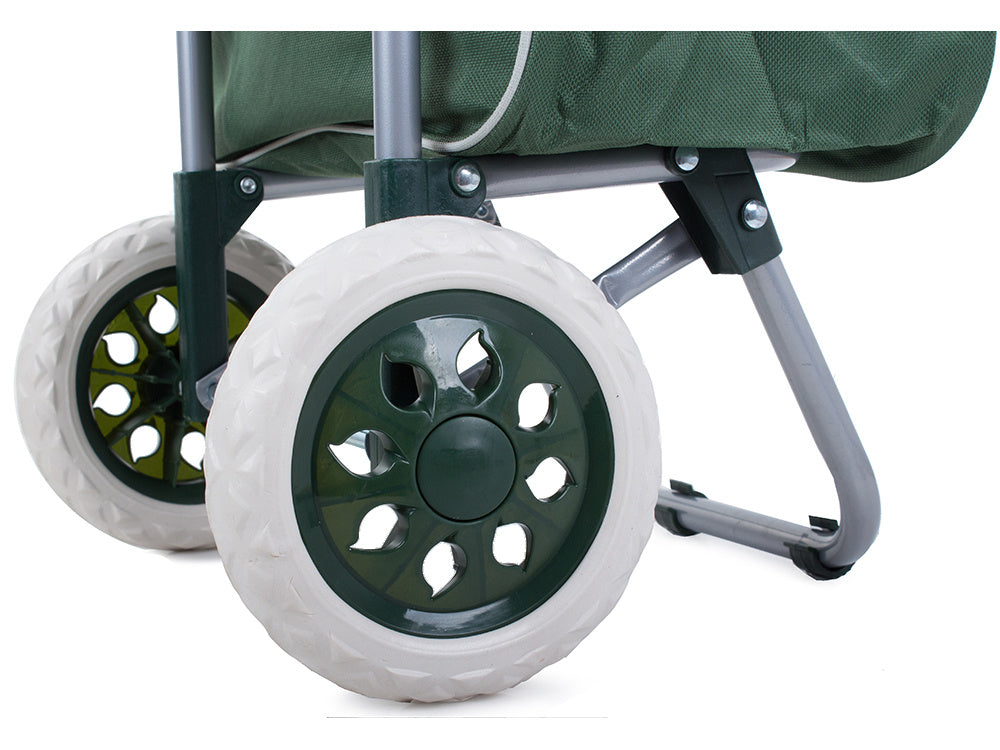 Chariot de courses pliable avec roues, robuste et spacieux, avec poche et poignées, pratique pour transporter des courses lourdes, base stable, grandes roues et poignée durable, en matériau imperméable, facile à nettoyer, poche pour verrouillage ou portef