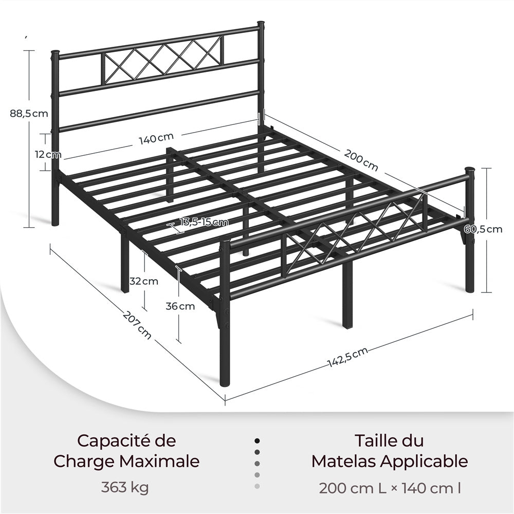 Costoffs Cadre de Lit en Métal Moderne - Structure à 6 Pieds avec Tête de Lit Design en Forme X - Sommier à Lattes Métalliques et Grand Espace de Rangement Sous-lit - Idéal pour Chambre d'Invite, Dortoir ou Appoint - Style Industriel Élégant