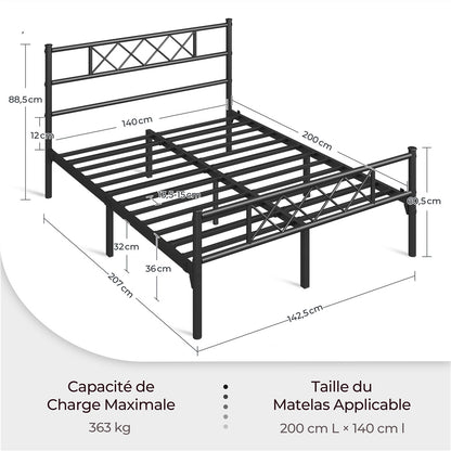 Costoffs Cadre de Lit en Métal Moderne - Structure à 6 Pieds avec Tête de Lit Design en Forme X - Sommier à Lattes Métalliques et Grand Espace de Rangement Sous-lit - Idéal pour Chambre d'Invite, Dortoir ou Appoint - Style Industriel Élégant